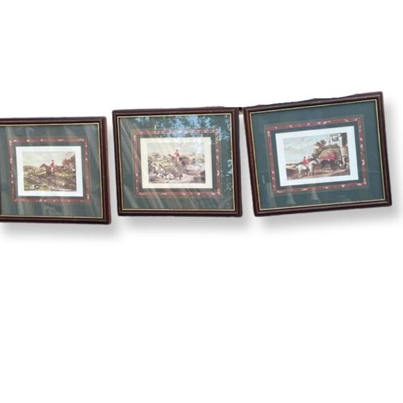 William J Shayer 20th Century French Framed Watercolor Hunt Scene Print Set of 3 - Picture 2 of 13